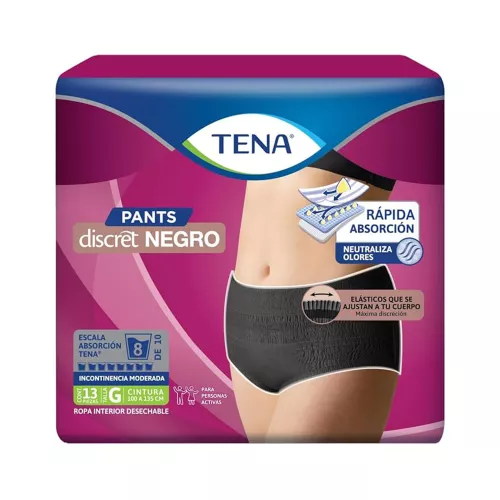 TENA PANTS DISCRET NEGRO GRANDE 13 Piezas