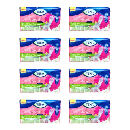 Toallas Tena Lady Discret Extra Larga 8 Pzas 10pzs c/u