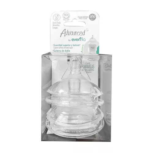 EVENFLO ADVANCED 2 MAMILAS CUELLO ANCHO Flujo Rápido / Silicón Alimenticio / Anticólicos