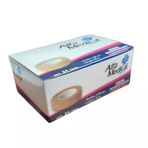 CINTA MICROPOROSA PIEL ALFA MEDICAL 1.25CM X 10M CAJA CON 24 PZS