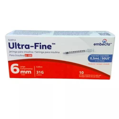 JERINGA ULTRA FINE PARA INSULINA 6mm  31G x      0,5ml/50UI embecta 10 jeringas
