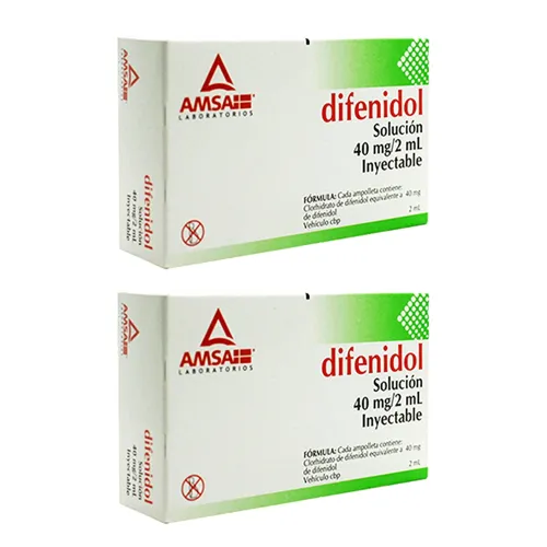 DIFENIDOL 40 MG DOS CAJAS CON DOS AMP DE 2 ML C/U 40 mg/ 2 ml 4 Ampolletas