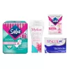 KIT TOALLAS FEMENINAS ULTRA INVISIBLES 10 PZS + TOALLITAS HUMEDAS SABA + SHAMPOO INTIMO MYFEM 220mL+ SYNCOL MAX miniatura 1
