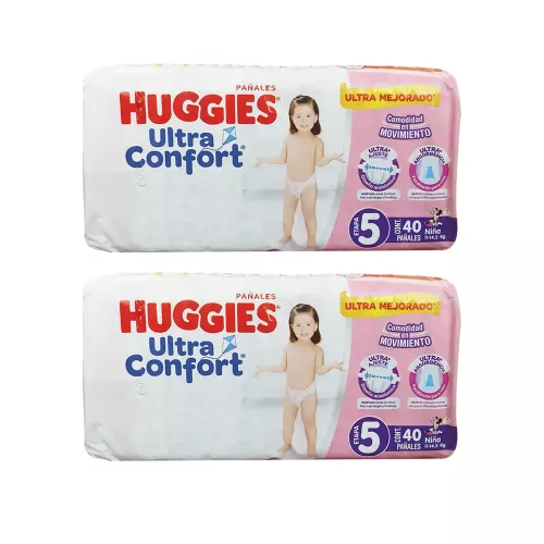 HUGGIES ULTRA CONFORT NIÑA E5 C/40 PAÑALES PACK 2