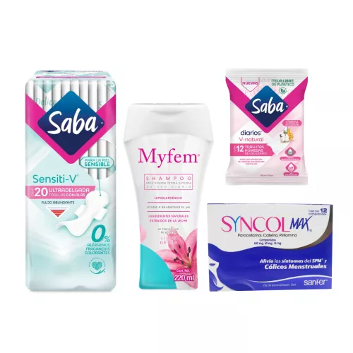 Kit Saba Sensiti V + Toalla hum Saba + Myfem Shampoo + Syncol Max 