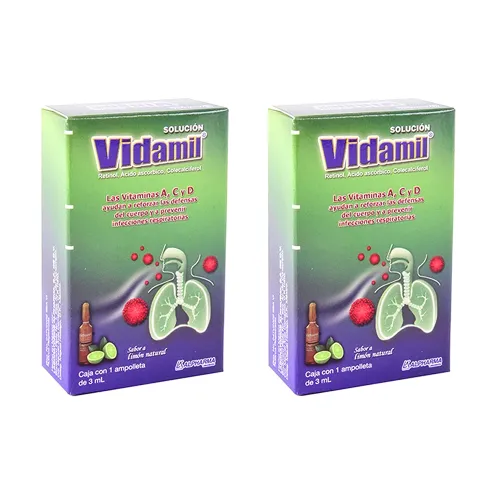 VIDAMIL LIMON DOS CAJAS CON UNA AMPOLLETA DE 3 ML C/U 7800 UI/600 mg/1200 UI/3 ml 2 Ampolleta