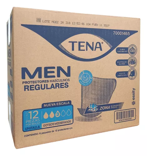 PROTECTORES MASCULINOS TENA MEN CAJA CON 6 PAQUETES DE 12pz 