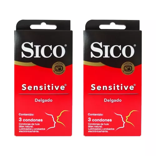 Condones Sico De Látex Sensitive Delgado Pack 2 Cajas De 3pz 