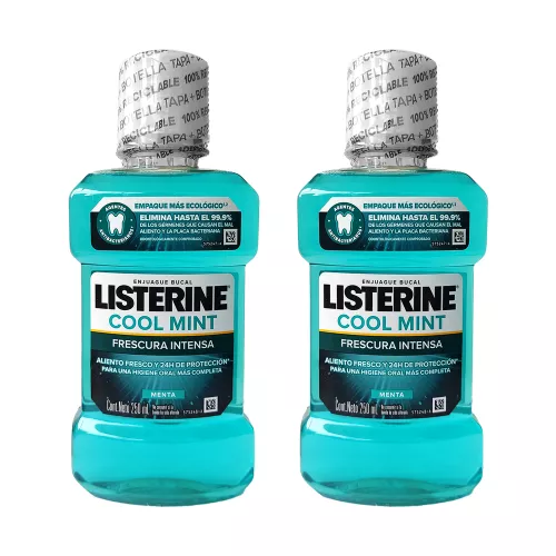 ENJUAGUE BUCAL LISTERINE COOL MINT FRESCURA INTENSA 250mL 2pz 