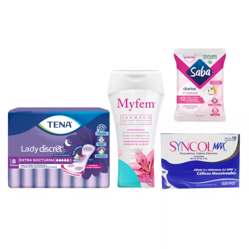 Kit Tena Toallas + Myfem shampoo +Syncol + Toalla Hum Saba Int. 