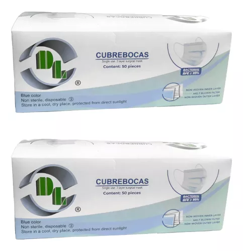 CUBREBOCAS DL TRICAPA 100PZAS 2 CAJAS DE 50 C/U