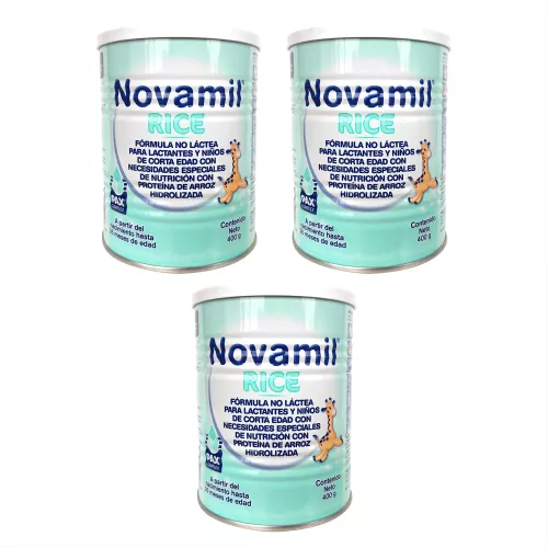 NOVAMIL RICE NO LACTEA DE 0 A 36 MESES TRES LATAS DE 400 G C/U