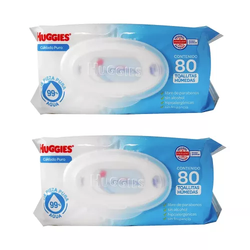 Toallitas Húmedas Huggies Cuidado Puro 80 Pzas 2 Pack