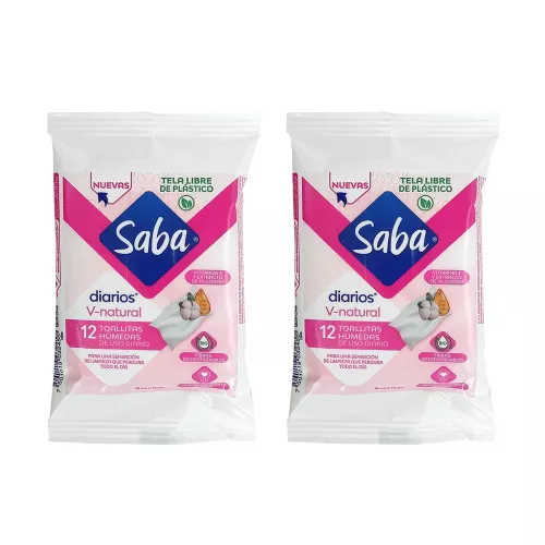 Saba Pack 2 Paq. Toallitas Húmedas V-natural 12 C/vitamina E
