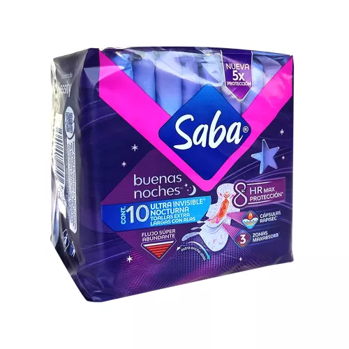 SABA NOCHE CON ALAS - 10 Toallas Sanitarias