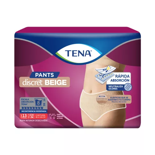 TENA PANTS DISCRET BEIGE M 13 PZS