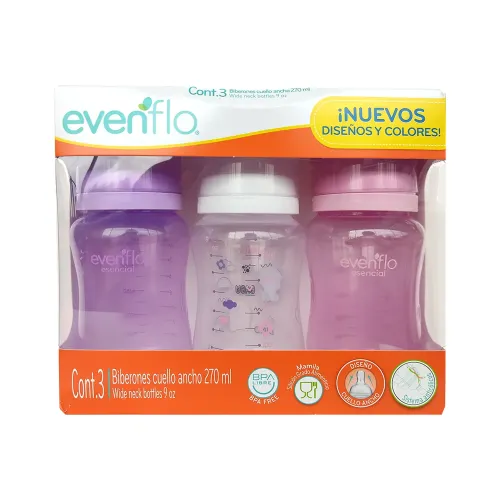 BIBERONES EVENFLO CUELLO ANCHO 270 ml - 3 Piezas