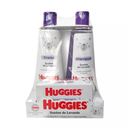 CREMA, SHAMPOO Y JABON HUGGIES LAVANDA 1 KIT