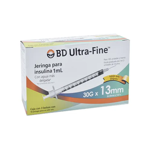 JERINGA DESCHABLE PARA INSULINA BD ULTRA FINE 1mL 30g X 13mm | Gran Capacidad y Máxima Seguridad | Caja con 30 Pzas